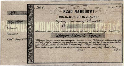 obligacja tymczasowa na 1.000 złotych 186., bez numeracji i pieczęci, Lucow 212 (R3), Moczydłowski S6, ładnie zachowana