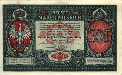 500 marek polskich 15.01.1919, Miłczak 17, Lucow 312 (R5), bardzo ładnie zachowane jak na ten typ banknotu, bardzo rzadkie