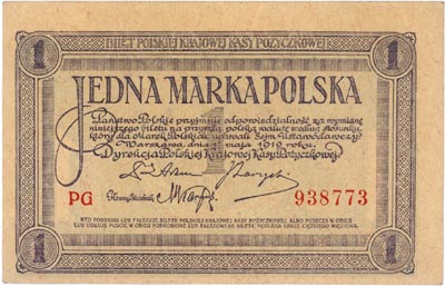 1 marka polska 17.05.1919, seria PG, Miłczak 19a, Lucow 324 (R1), piękna