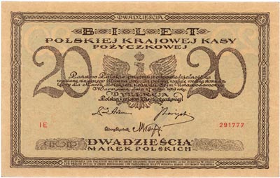 20 marek polskich 17.05.1919, seria IE, Miłczak 21d, Lucow 336 (R2), piękne