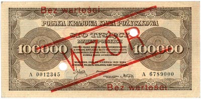 100.000 marek polskich 30.08.1923, WZÓR dwukrotn