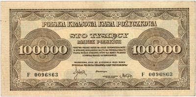 100.000 marek polskich 30.08.1923, seria F, Miłczak 35, Lucow 433 (R3)