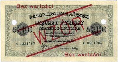 500.000 marek polskich 30.08.1923, WZÓR dwukrotnie perforowany, seria G 1234567, G 8901234, Miłczak 36i, Lucow 436 (R5), rzadkie