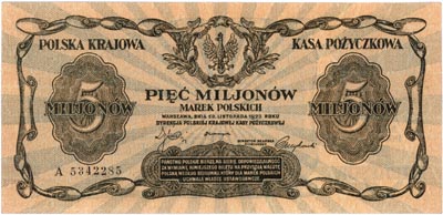 5.000.000 marek polskich 20.11.1923, seria A, Miłczak 38, Lucow 456 (R5), pięknie zachowane