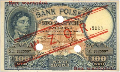 100 złotych 28.02.1919, seria C, WZÓR trzykrotni
