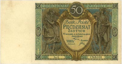 50 złotych 28.08.1925, seria G, Miłczak 62a, Lucow 623 (R3), mała dziurka od szpilki, ale ładny banknot z naturalną fakturą papieru