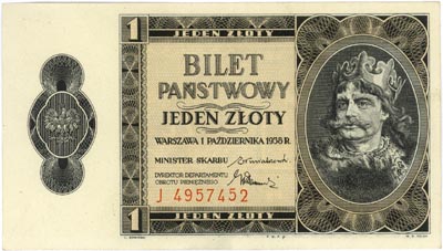 1 złoty 1.10.1938, seria J, Miłczak 78a, Lucow 718 (R3), pięknie zachowane