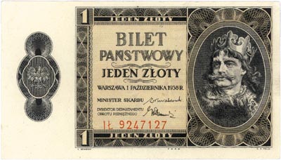 1 zloty 1.10.1938, seria I Ł, Miłczak 78b, Lucow