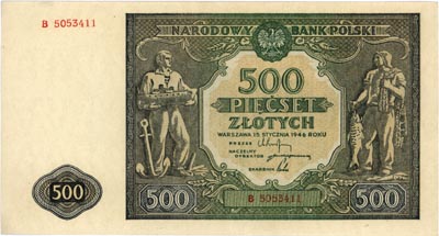 500 złotych 15.01.1946, seria B, Miłczak 121a, ł