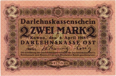 2 marki 4.04.1918, Kowno, Miłczak K3, Ros. 466, rzadkie