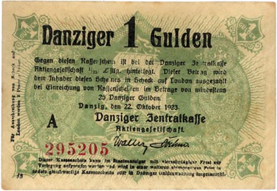 1 gulden 22.10.1923, seria A, Miłczak G26, Ros. 817, rzadkie