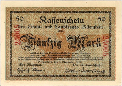 Olsztyn, 50 marek 1.11.1918, Geiger 008.04.b, piękne