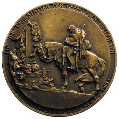medal jednostronny autorstwa Franza Mazury 1915 r. poświęcony poległym w bitwach na terenie Galicji