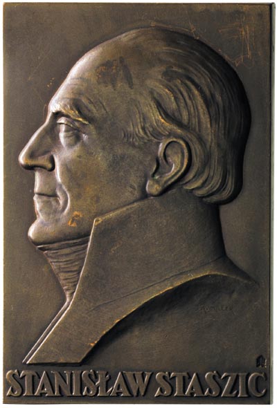 Stanisław Staszic, plakieta mennicy warszawskiej sygnowana J AVMILLER, 1926 r., brąz 91 x 61 mm, Strzałkowski -Plakiety 9.b, nakład powyżej 270 sztuk