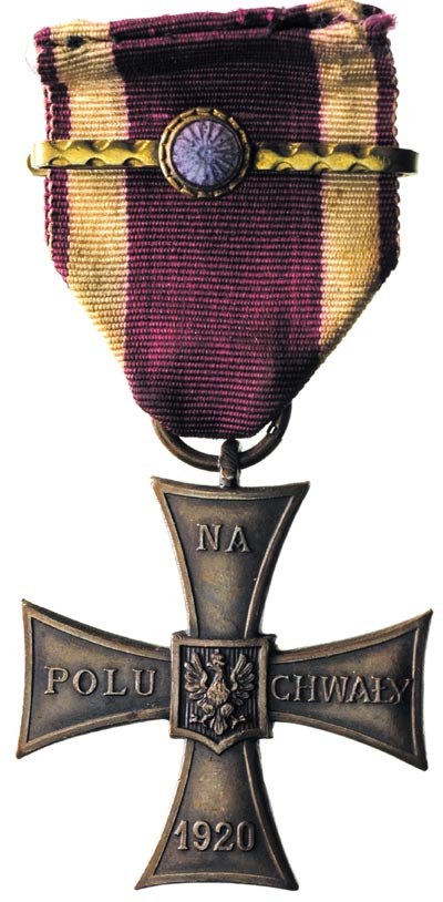 Krzyż Walecznych 1920, na stronie odwrotnej numer 34418, brąz 44 x 44 mm, Krogulec typ 4, ładna patyna