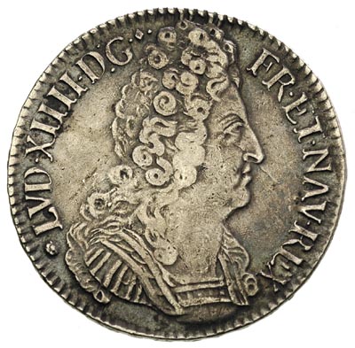Ludwik XIV 1643-1715, 1 ecu 1711 L, Bayonne, Gadoury 229, Dav. 1324, patyna