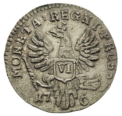 okupacja Prus, 6 groszy 1761, Królewiec, Diakov 749, drobna wada blachy, ładnie zachowane