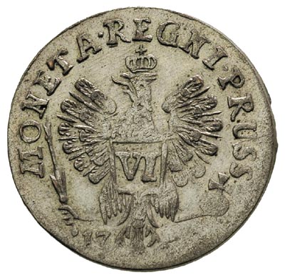 okupacja Prus, 6 groszy 17... (1761?), Królewiec, Diakov 724?, justowane, wada bicia