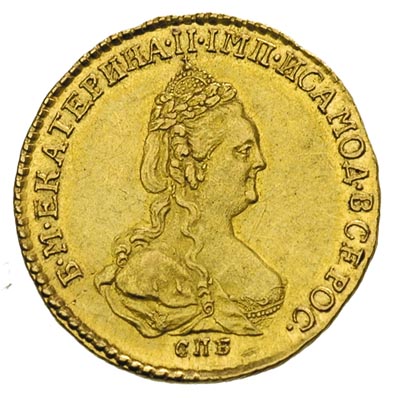 dwa ruble 1786 CG<, Petersburg, złoto 2.53 g, Diakov 503, Fr. 134, rzadkie i bardzo ładnie zachowane, patyna
