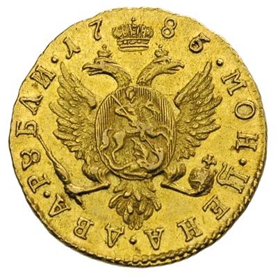 dwa ruble 1786 CG<, Petersburg, złoto 2.53 g, Diakov 503, Fr. 134, rzadkie i bardzo ładnie zachowane, patyna