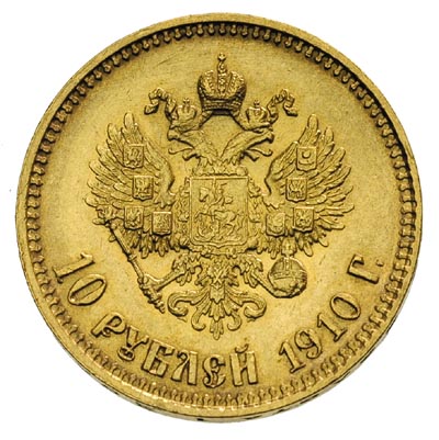 10 rubli 1910, Petersburg, złoto 8.60 g, Kazakov 376, Fr. 179, piękne, rzadki rocznik