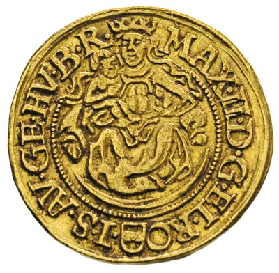 Maksymilian 1564-1576, dukat 1577 K-B, Krzemnica, złoto 3.54 g, Huszar 973, Fr. 57