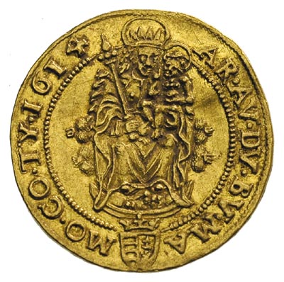 Maciej II 1608-1619, dukat 1614 K-B, Krzemnica, złoto 3.47 g, Huszar 1083, Fr. 81, lekko gięty