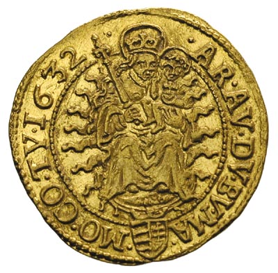 Ferdynand II 1619-1637, dukat 1632 K-B, Krzemnica, złoto 3.48 g, Huszar 1166, Herinek 239, Fr. 98, lekko gięty, ale bardzo ładnie zachowany