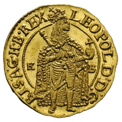 Leopold I 1657-1705, dukat 1672 K-B, Krzemnica, złoto 3.48 g, Huszar 1320, Herinek 338, Fr. 128, wyśmienity