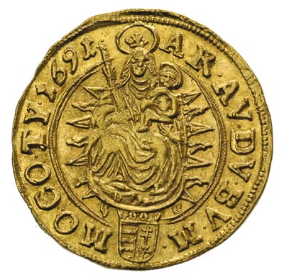 Leopold I 1657-1705, dukat 1691 K-B, Krzemnica, złoto 3.50 g, Huszar 1321, Herinek 357, Fr. 128, wyśmienity