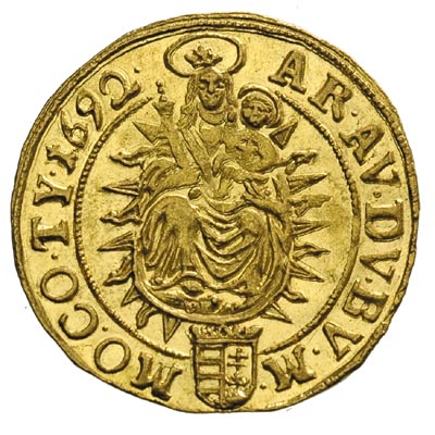 Leopold I 1657-1705, dukat 1692 K-B, Krzemnica, złoto 3.49 g, Huszar 1321, Herinek 358, Fr. 128, wyśmienity