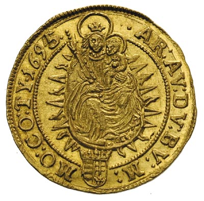 Leopold I 1657-1705, dukat 1695/4 K-B, Krzemnica, złoto 3.49 g, Huszar 1322, Herinek 361, Fr. 128, wyśmienity