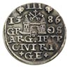 trojak 1586, Ryga, odmiana z dużą głową króla, Iger R.86.1.a, Gerbaszewski 18, ciemna patyna