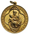 medal religijny z uszkiem, Aw: Matka Boska Częstochowska, poniżej trójdzielna tarcza z herbami Pol..