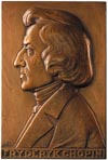 Fryderyk Chopin, plakieta mennicy warszawskiej sygnowana JA ( J AUMILLER),1926 r., brąz 91 x 61 mm..
