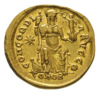 Teodozjusz 402-450, solidus 408-420, Konstantynopol, oficyna U, złoto 4.24 g, RIC 202