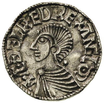 Aethelred II 978-1016, denar ok. 997-1003, Hereford, mincerz Dilion, Aw: Popiersie króla w lewo, napis EDELRED REX ANGLO, Rw: Długi krzyż, napis +DI-LION-MNO-HERE, srebro 1.55 g, North 774, Spink 1151