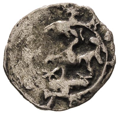 Kazimierz Wielki 1333-1370, denar koronny, Aw: Głowa króla na wprost, wokoło napis, Rw: Orzeł, wokoło napis, srebro 0.35 g, Gum.355, patyna