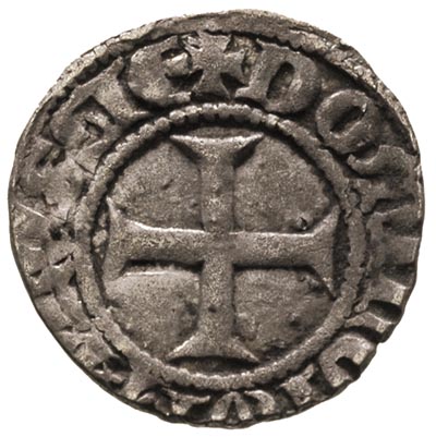 Winrych von Kniprode 1351-1382, kwartnik, Aw: Tarcza wielkiego mistrza, Rw: Krzyż prosty, Vossberg 120, patyna