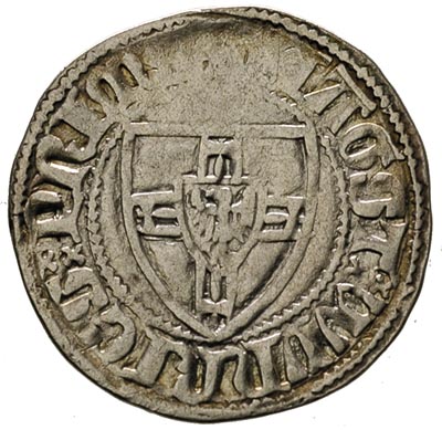 Winrych von Kniprode 1351-1382, szeląg, Aw: Tarcza wielkiego mistrza, Rw: Tarcza krzyżacka, Vossberg 137