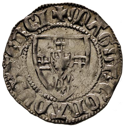 Konrad III von Jungingen 1393-1407, szeląg, Aw: Tarcza wielkiego mistrza, Rw: Tarcza krzyżacka, Vossberg 220