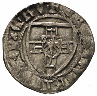 Ulryk von Jungingen 1407-1410, szeląg, Aw: Tarcza wielkiego mistrza, Rw: Tarcza krzyżacka, Vossberg 496