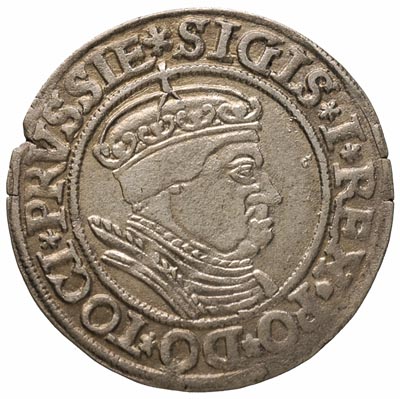 grosz 1534, Toruń, starsze popiersie króla w czepcu pod koroną