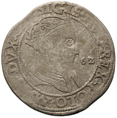 trojak 1562, Wilno, odmiana z popiersiem króla, wybity ze srebra niskiej próby, Iger V.62.1.b R3, Ivanauskas 613:92, T. 18, rzadki
