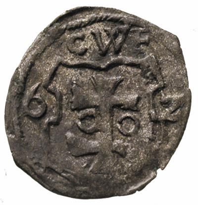 denar 1562, Wschowa, H-Cz. 521 R6, T.35, bardzo rzadki (znany ze zbiorów: Czapskiego, Kubickiego i Potockiego), ładnie zachowany, patyna