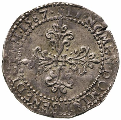 1/2 franka 1587 / B,  Rouen, Duplessy 1131 B, moneta rzadko spotykana w tak ładnym stanie zachowania z wyraźnym popiersiem króla i lustrem menniczym, patyna