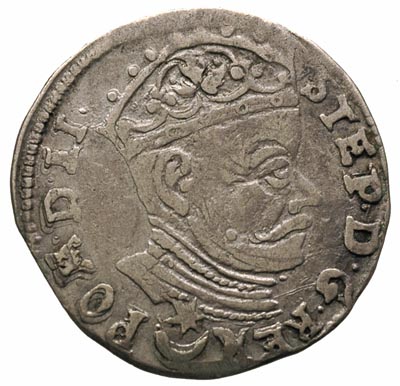 trojak 1581, Wilno, odmiana z herbem Leliwa pod popiersiem króla, Iger V.81.3.e R, Ivanauskas 170:126