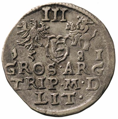 trojak 1581, Wilno, odmiana z herbem Leliwa pod popiersiem króla, Iger V.81.3.e R, Ivanauskas 170:126