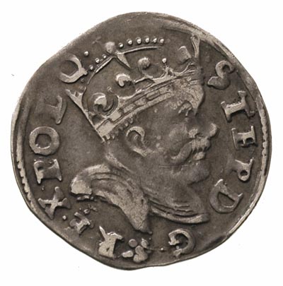 trojak 1586, Poznań, data z lewej strony monety, Iger P.86.2.e R1, ciemna patyna