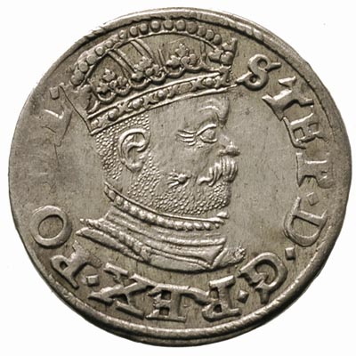trojak 1586, Ryga, mała głowa króla, Iger R.86.2.d R, Gerbaszewski 4, drobna mennicza wada bicia, ale dość ładny